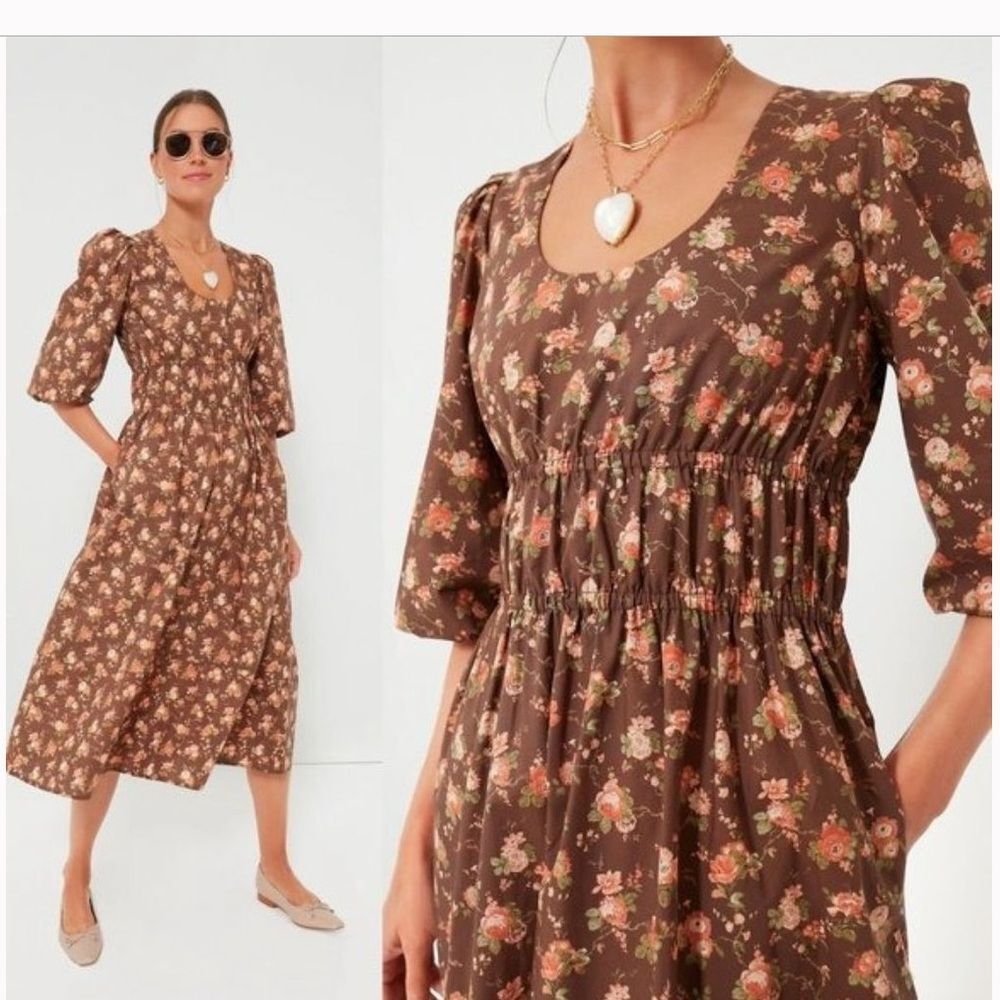 Tuckernuck Rosewood Chintz Marlena Dress Size Medium Brown Floral Large
